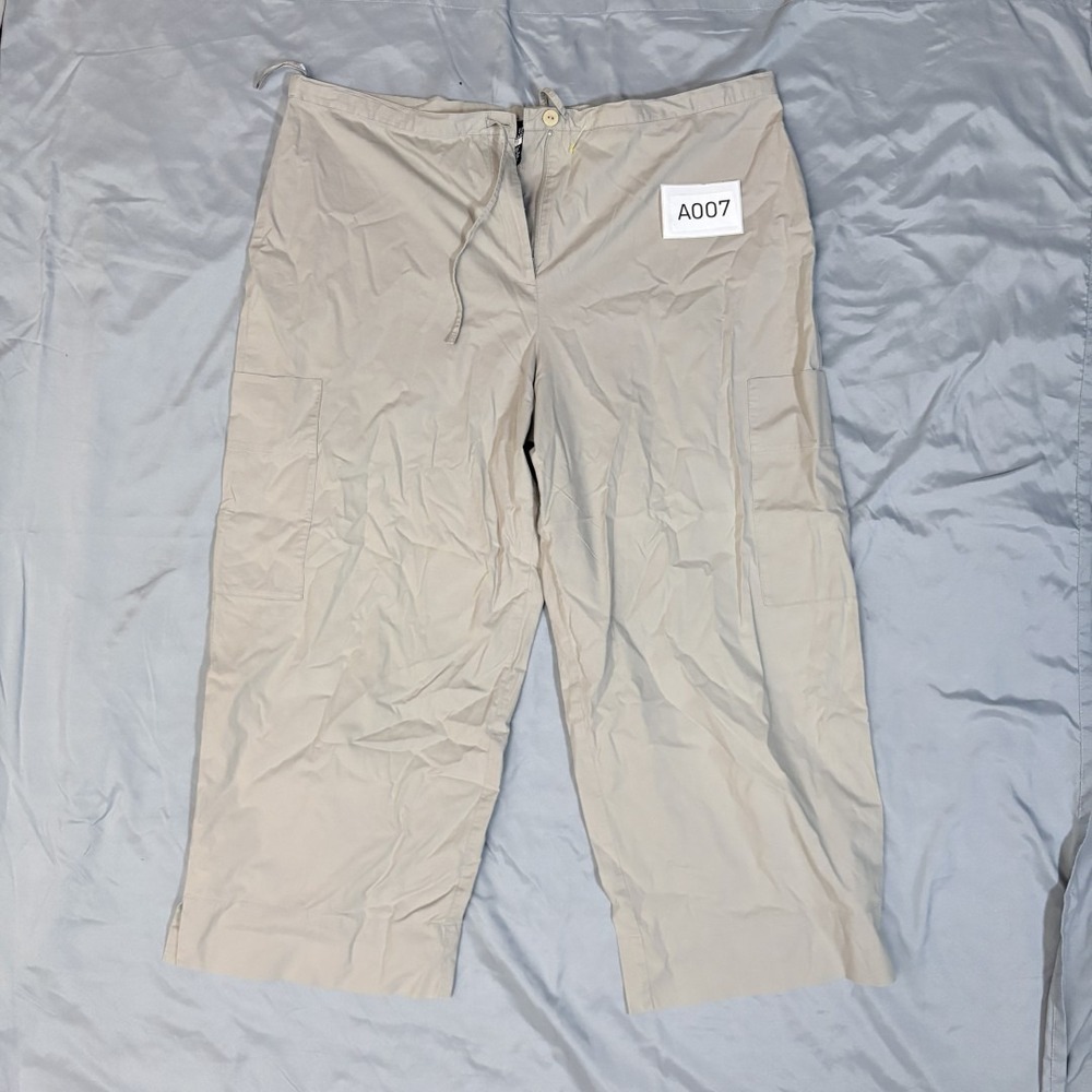 Eileen Fisher Beige Cargo Capri Pants Womens Size L Khaki Wide Leg Drawstring